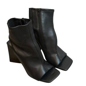 Steve Madden Transfer Black Square Peep Toe Block Heel Booties Womens 8.5M